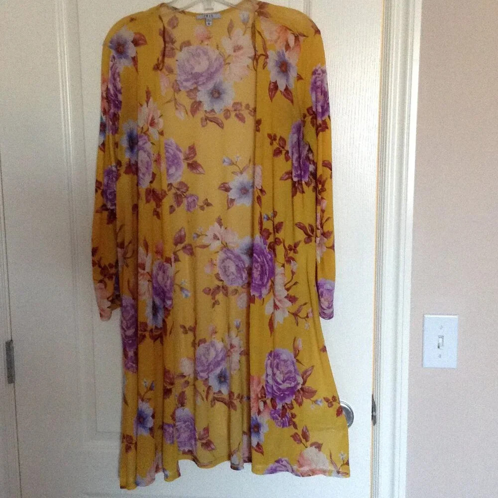Iris Sheer Women's Long Sleeve Duster Cardigan Size M Floral Beach Eveningwear